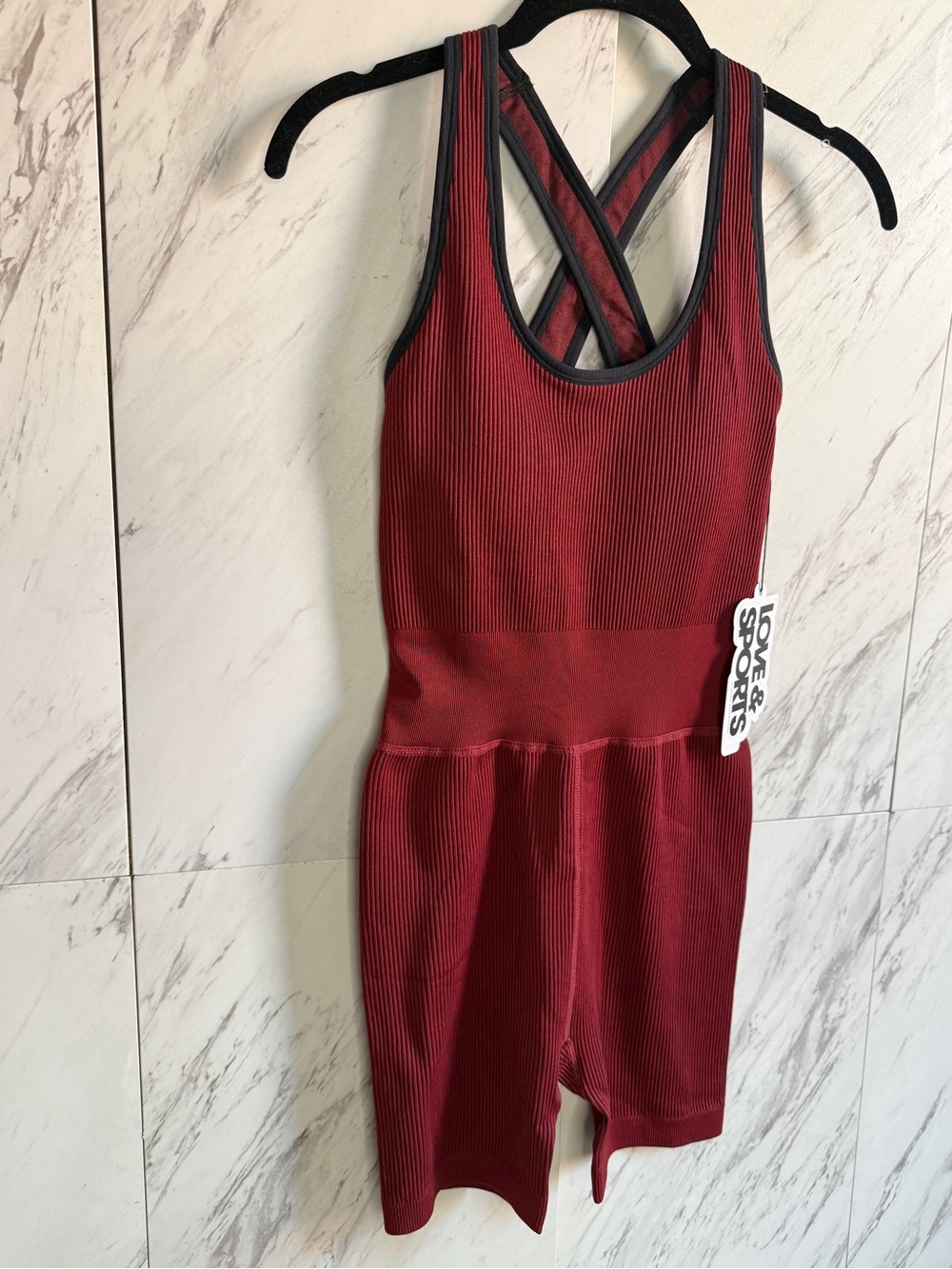 NWT Bundle of 2 Love & Sports Ribbed Crisscross Racerback Biker Short Rompers S - Picture 3 of 12